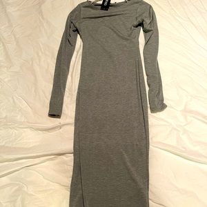 ASOS BOOHOO MAXI MID BODYCON US2 UK6 soft gray long sleeve dress